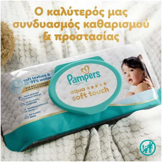 Pampers Aqua Sof Touch Șervețele Umede Bebe cu 99% Apă Fără Parabeni și Parfum 18x48buc