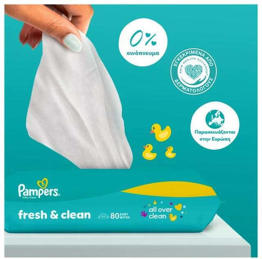 Pampers Fresh Clean Бебешки Кърпички Без Алкохол и Парабени 12x80 Броя