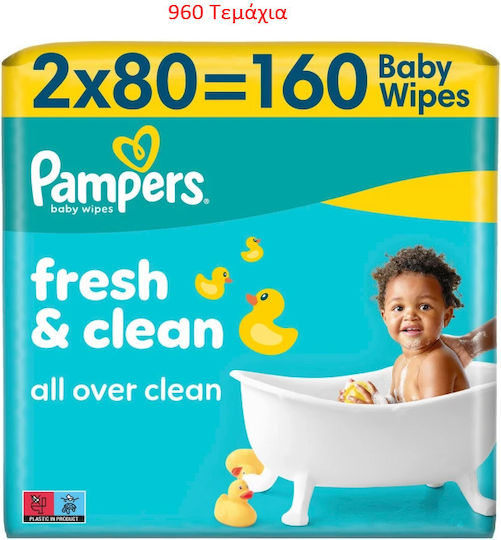 Pampers Fresh Clean Бебешки Кърпички Без Алкохол и Парабени 12x80 Броя