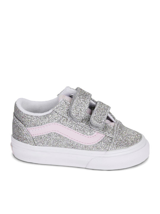 Old Skool V Kids Sneakers with Hoop & Loop Closure Silver