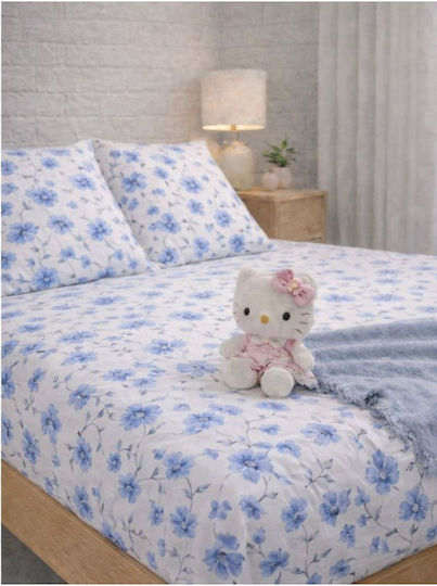 SteweHome Cotton Duvet Cover Set 200x230cm Double With 2 Pillowcases & 1 Bed Sheet Blue