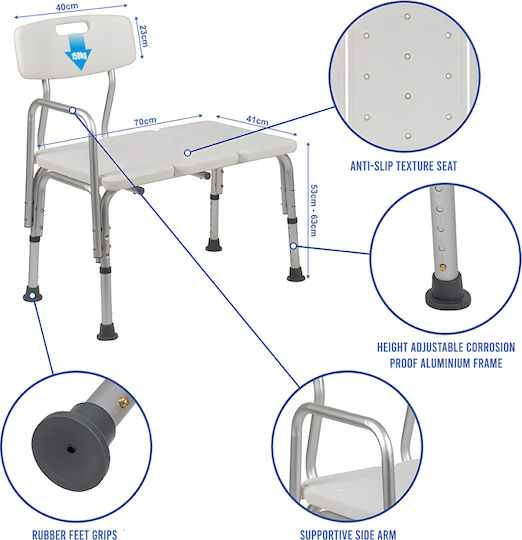 Bath Transfer Bench Chair Linomag Adjustable Height Interchangeable Left Right Backrest Handle