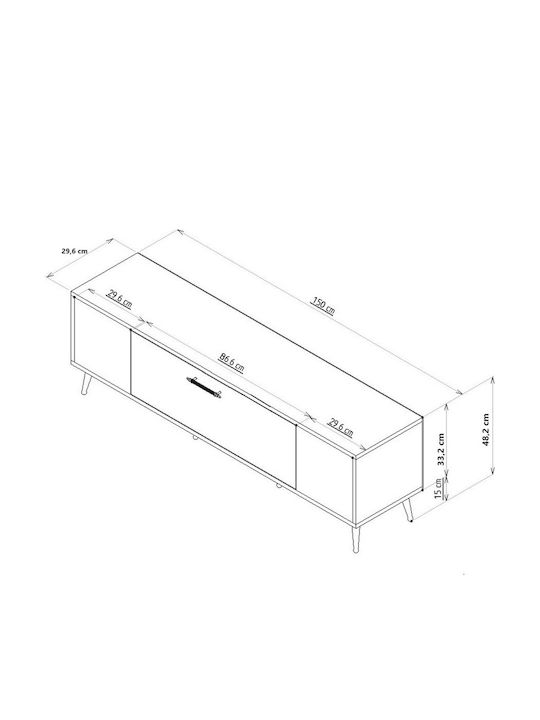 TV Stand Made of Metal & Wood Gold L150xD30xH48cm