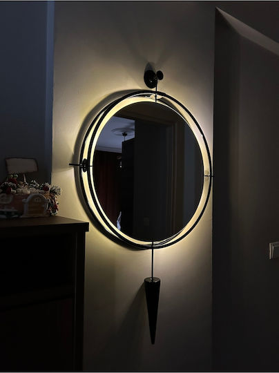 SteweHome Wall Mirror with Gold Metallic Frame & LED Lighting Diameter 60cm