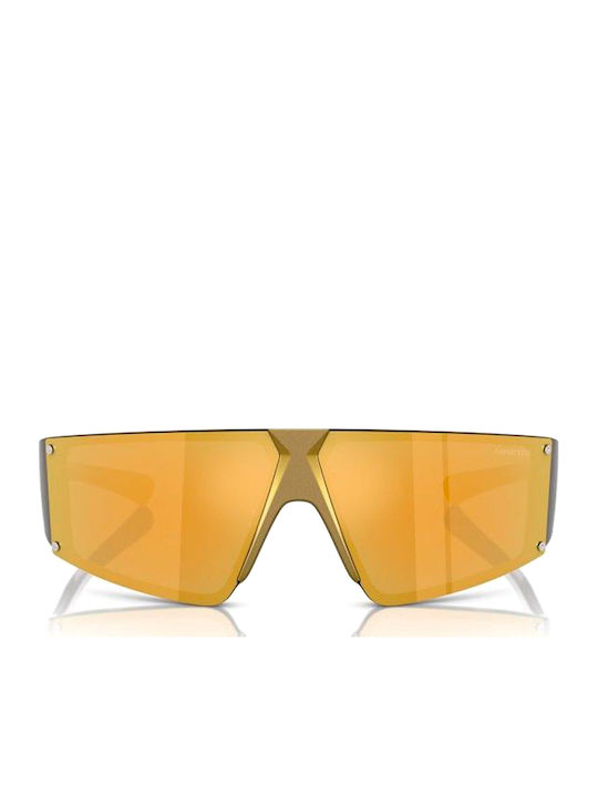 Arnette Saturnya Unisex Sunglasses with Gold Horn-Rimmed Frame and Blue Mirror Lens