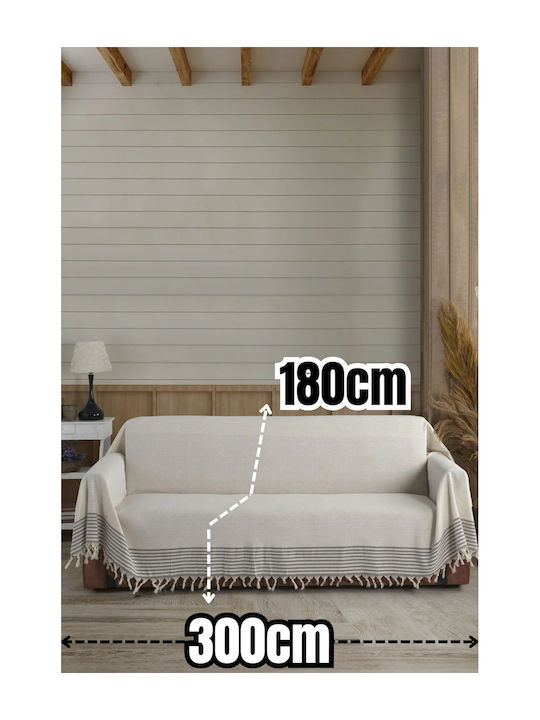 SteweHome Three-Seater Sofa Throw 180x300cm Ecru