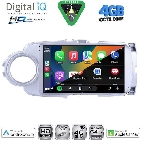 Digital IQ Car Audio System for Toyota Yaris 2011-2015 (Bluetooth/USB/WiFi/GPS/Apple CarPlay/Android Auto) with 9" Touch Screen