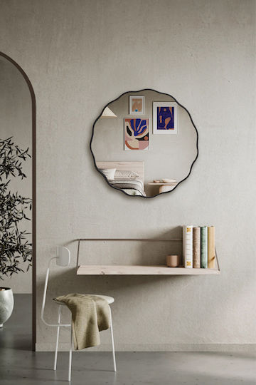 SteweHome Asymmetrical Bathroom Mirror Made of Solid Wood 50x50cm Grey