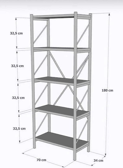 Weißes Bücherregal 70x34x180cm
