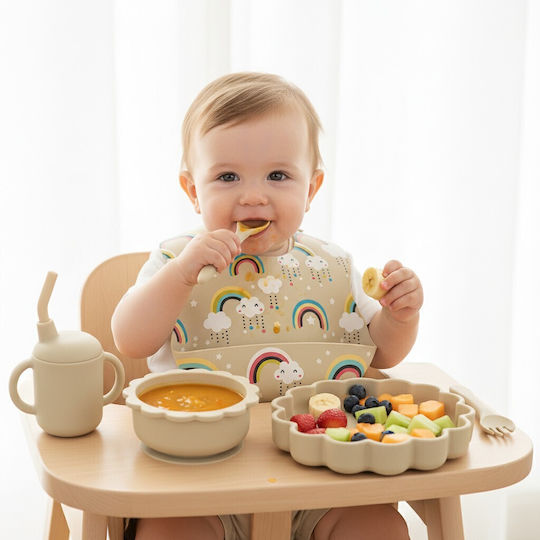 Queen Mother Feeding Set Rainbows Silicone with Anti-Slip Base Beige 6pcs