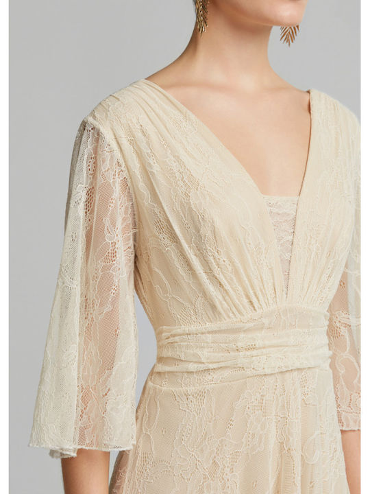 Maxi Dress for Wedding Christening with Lace Off White