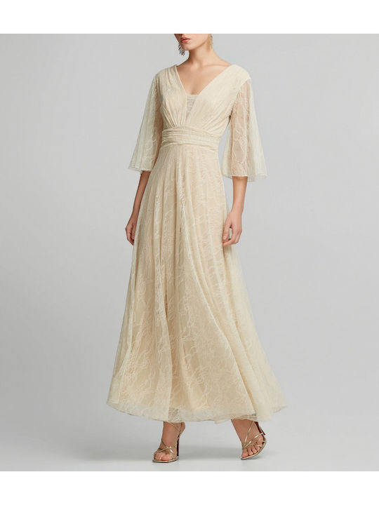 Maxi Dress for Wedding Christening with Lace Off White