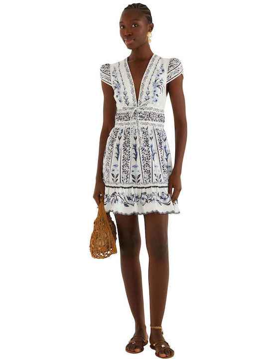 Summer Mini Dress with Ruffles Off-White