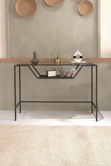 Consolă din Metal, Sticlă și Lemn Masiv L100xL80xÎ80cm