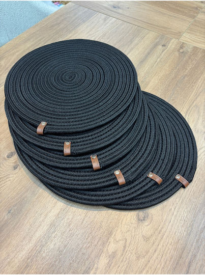 SteweHome Round Black Wicker Placemats 33cm 6 Pieces