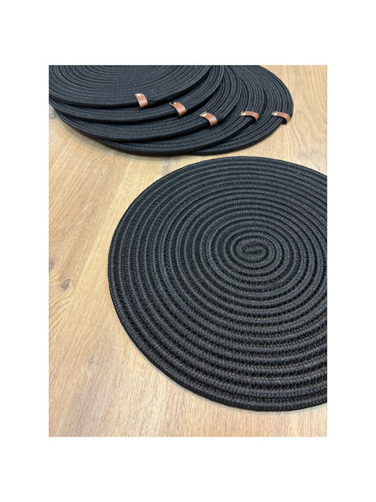 SteweHome Round Black Wicker Placemats 33cm 6 Pieces