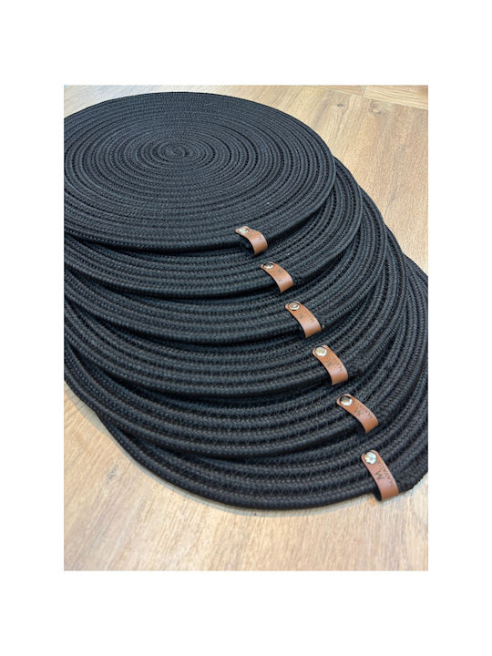 SteweHome Round Black Wicker Placemats 33cm 6 Pieces