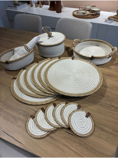 SteweHome Σουπλά Στρογγυλό Ψάθινο Μπεζ 33cm 15τμχ