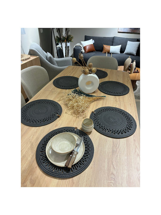 SteweHome Σουπλά Στρογγυλό Ψάθινο Γκρι 33cm 6τμχ