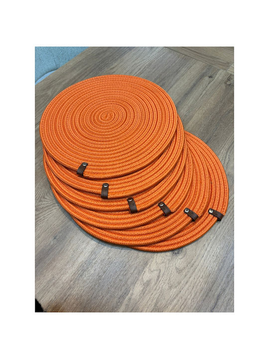 SteweHome Round Wicker Orange Placemats 33cm 6 Pieces