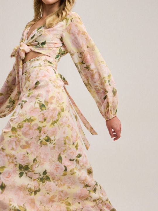 Fustă Maxi Plic Floral Roz