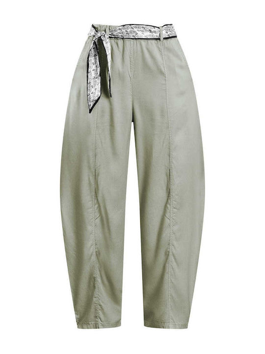Celestino Pantaloni Dama Cu Eșarfă Detasabilă Verde Menta