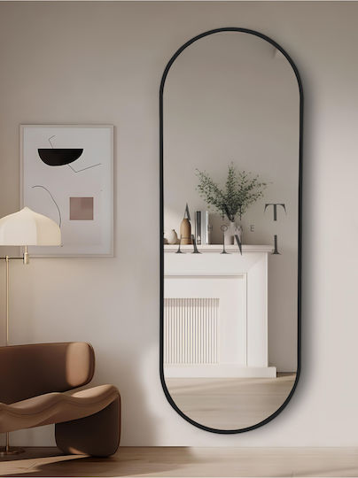 SteweHome Wall Mirror Full-Length Oval with Black Wooden Frame 180x60cm