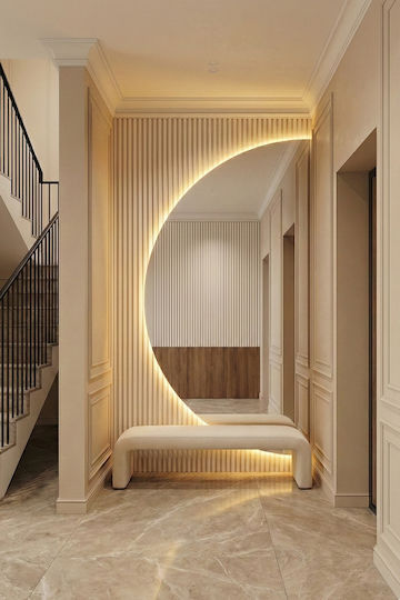 SteweHome Oglindă de Perete Ovală cu Ramă Galbenă & Iluminare LED 100x50cm