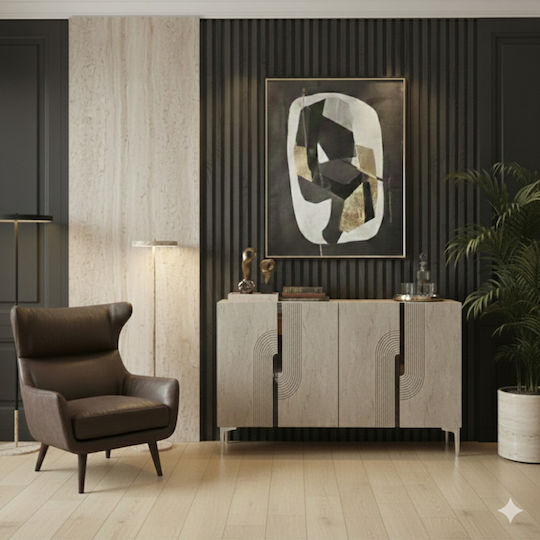 Wooden Sideboard with Mirror Brown 120x32x75cm
