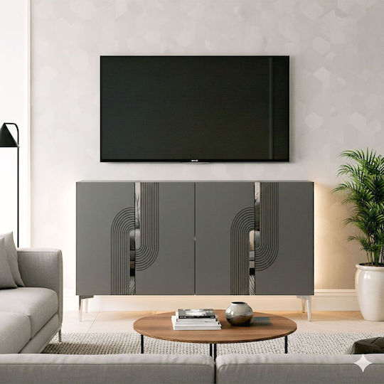 Wooden Sideboard With Mirror Brown 120x32x75cm