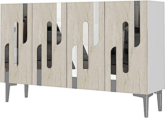 Wooden Sideboard with Mirror White 120x32x75cm