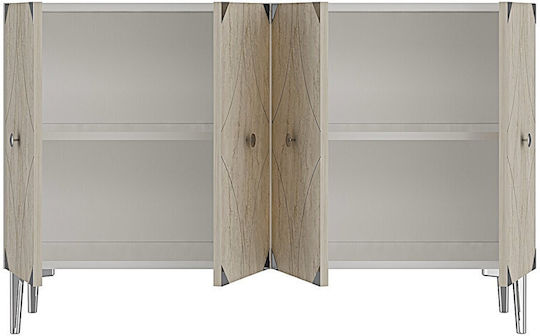 SteweHome Sideboard aus Holz & Glas mit Spiegel Vielseitig 120x32x75cm SteweHome Sideboard aus Holz & Glas mit Spiegel Vielseitig 120x32x75cm