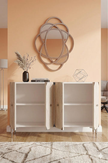 SteweHome Sideboard aus Holz & Glas mit Spiegel Vielseitig 120x32x75cm