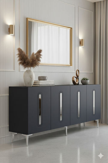 Wooden Sideboard with Mirror Gray 180x32x75cm