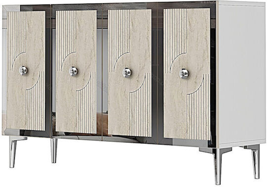 Wooden Sideboard with Mirror White 120x32x75cm