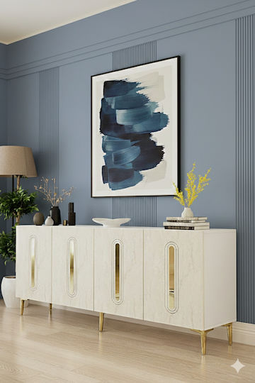 Μπουφές Ξύλινος με Καθρέπτη Λευκός 180x32x75cm