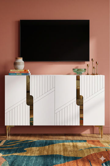 SteweHome Μπουφές Ξύλινος mit Spiegel Λευκά 120x32x75cm