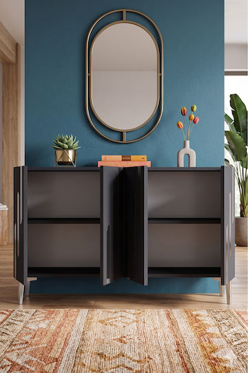 Буфет Дървен с Огледало Сив 120x32x75см