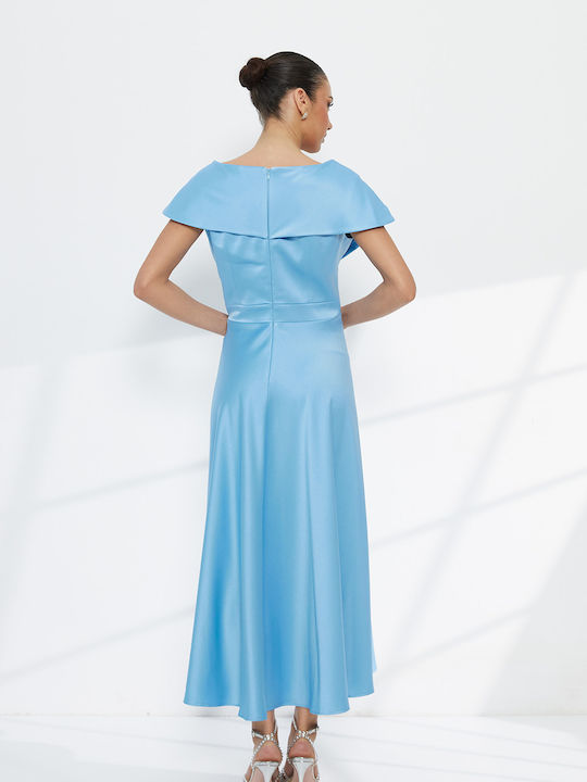 Summer Midi Evening Satin Light Blue Dress