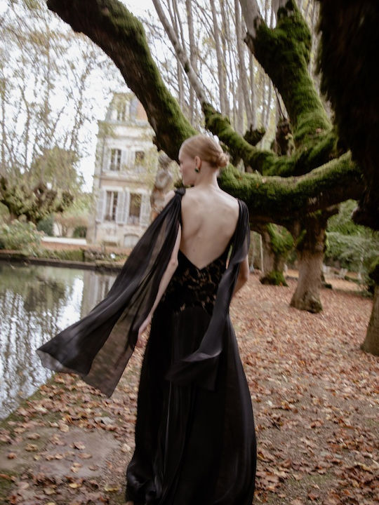 Maxi Βραδινό Φόρεμα Βελούδινο με Δαντέλα Black Velvet Lace