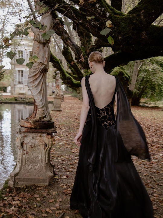 Maxi Βραδινό Φόρεμα Βελούδινο με Δαντέλα Black Velvet Lace