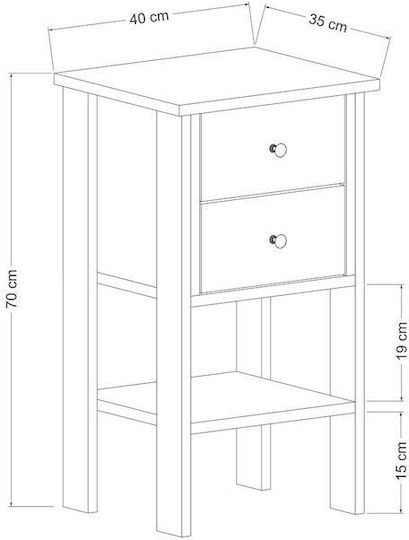 Нощно Шкафче Дървено Бяло 70x35x40см