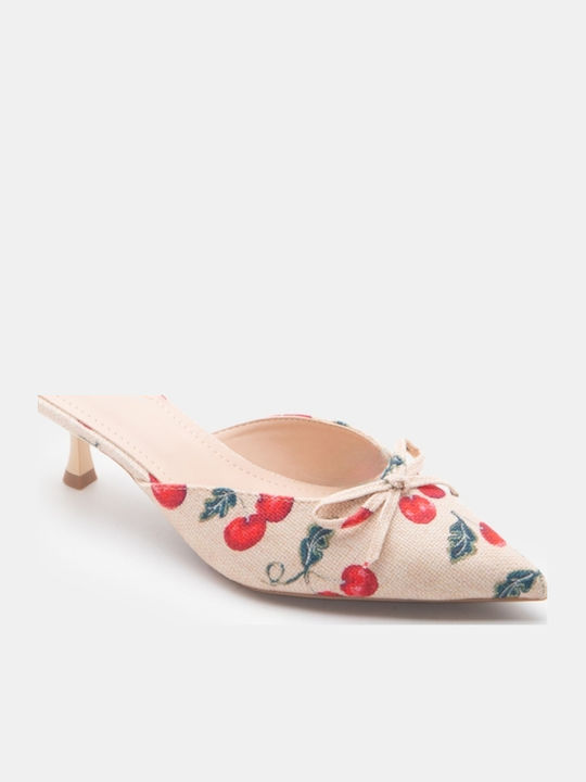 Mules With Low Heel In Beige Colour