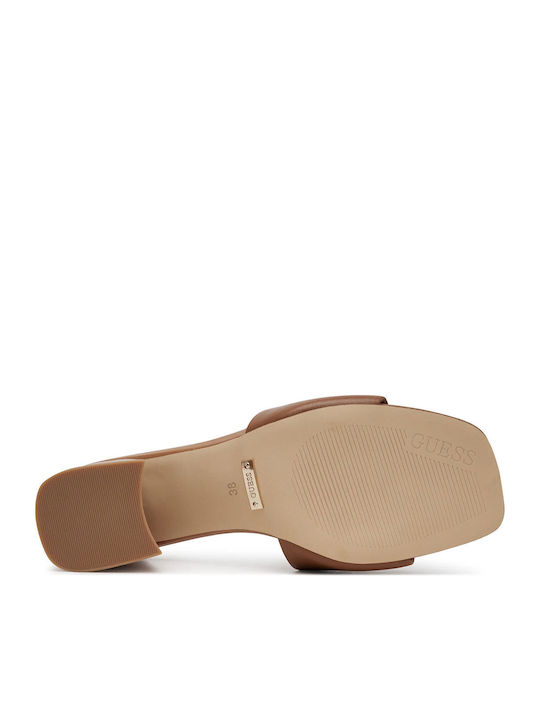 Leather Mules with Heel in Brown Colour