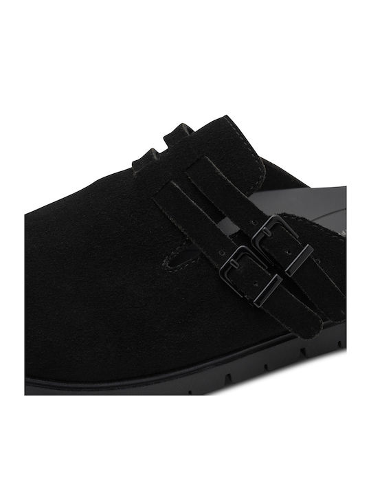 Leather Mules With Low Heel In Black Colour