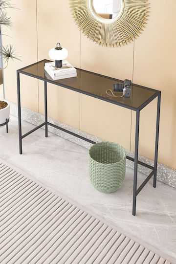 Consolă Metalică cu Suprafață din Sticlă Maro L100xL78xÎ78cm