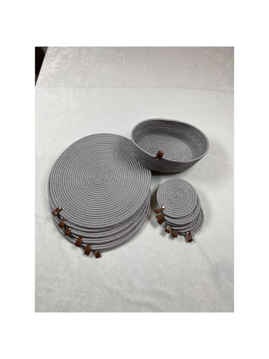 SteweHome Round Gray Wicker Placemats 33cm 13 Pieces