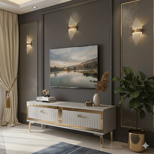 Bufet Din Lemn Cu Oglindă Alb 120x30x41cm