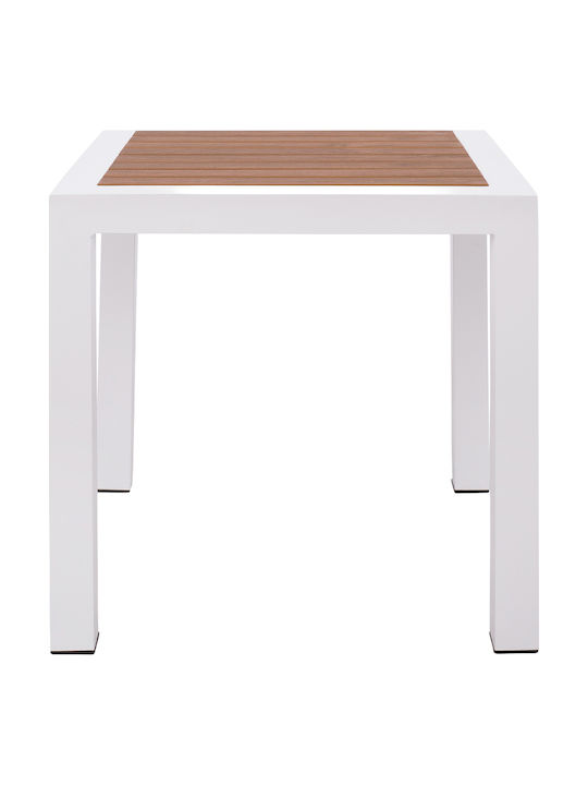 Table for Small Outdoor Spaces Aluminum White/Walnut 45x45x45cm