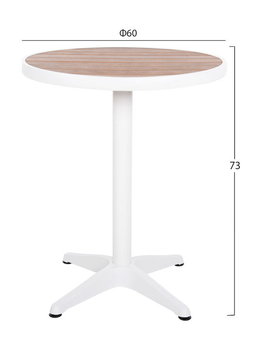 Masă Pentru Spații Exterioare Mici Din Aluminiu Alb/nuc 60x60x70cm